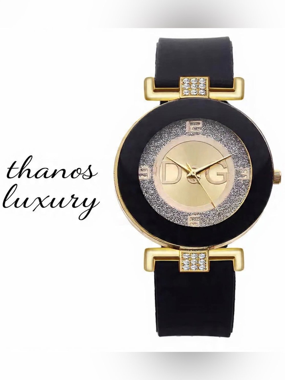 SELINA Black and Gold Glitter D&G Dial Women's Watch NWOT